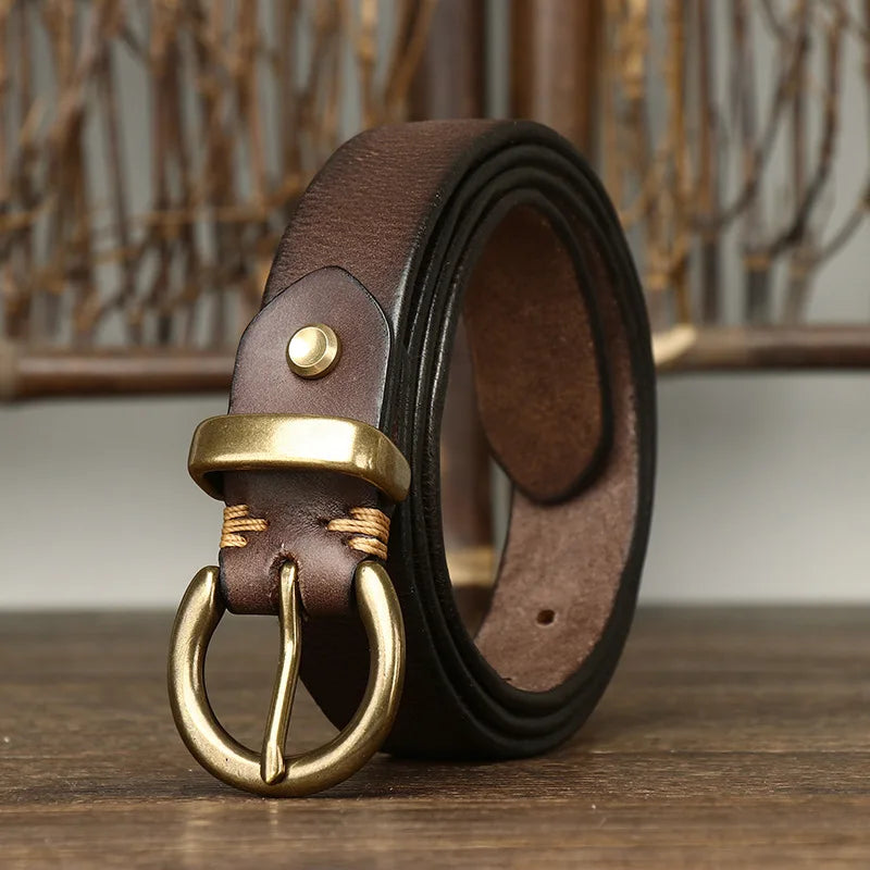 Retro Genuine Cowskin Belt Women’s Cowhide Belt with Copper Pin Buckle