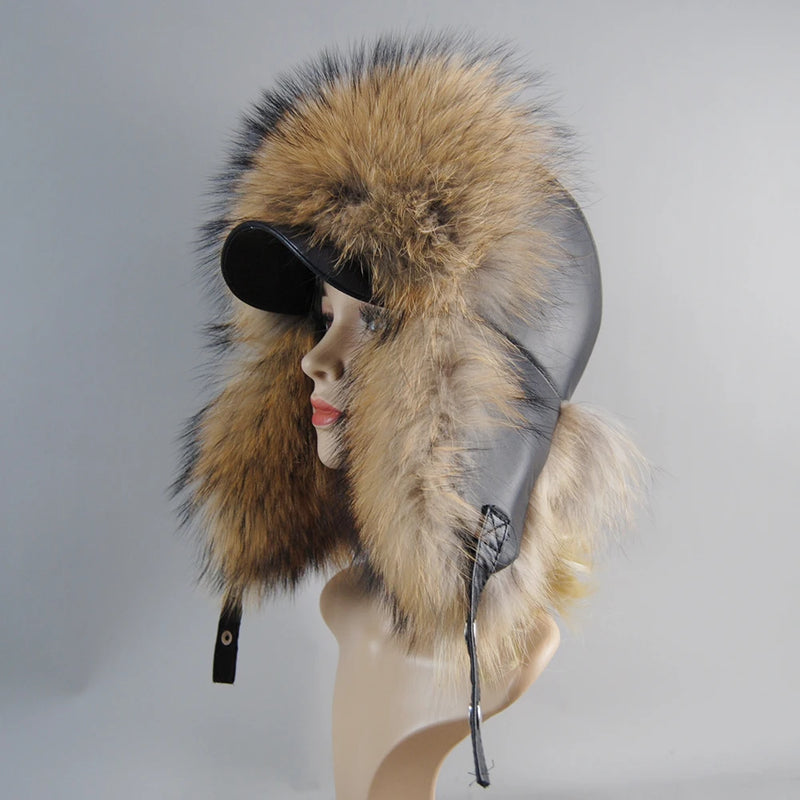 Real Leather Fox Fur Women Hat Snow Skiing Earflap Winter Outdoor Cap