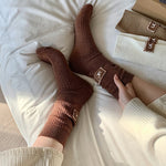 Cashmere Wool 5 pairs Socks Solid Warm Embroidered Mid Calf Socks-Socks & Tights-Arimonz-Arimonz