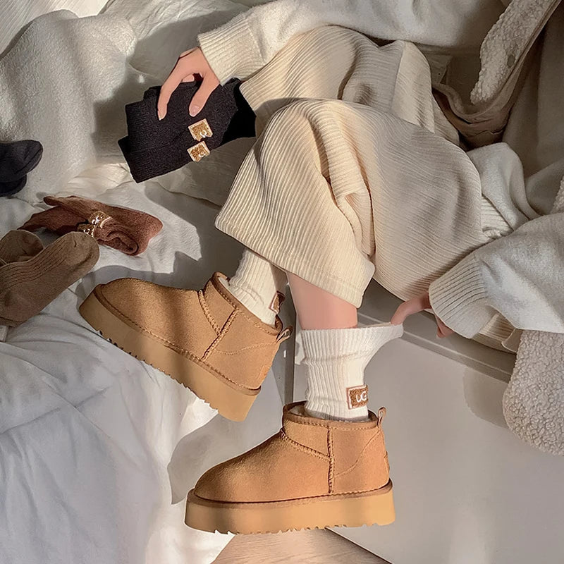 Cashmere Wool 5 pairs Socks Solid Warm Embroidered Mid Calf Socks-Socks & Tights-Arimonz-Arimonz