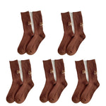 Cashmere Wool 5 pairs Socks Solid Warm Embroidered Mid Calf Socks-Socks & Tights-Arimonz-5pairs-Coffee-Arimonz