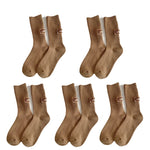 Cashmere Wool 5 pairs Socks Solid Warm Embroidered Mid Calf Socks-Socks & Tights-Arimonz-5pairs-Khaki-Arimonz