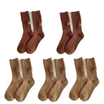 Cashmere Wool 5 pairs Socks Solid Warm Embroidered Mid Calf Socks-Socks & Tights-Arimonz-5pairs-Khaki Coffee-Arimonz