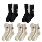 Cashmere Wool 5 pairs Socks Solid Warm Embroidered Mid Calf Socks-Socks & Tights-Arimonz-5pairs-White Black-Arimonz