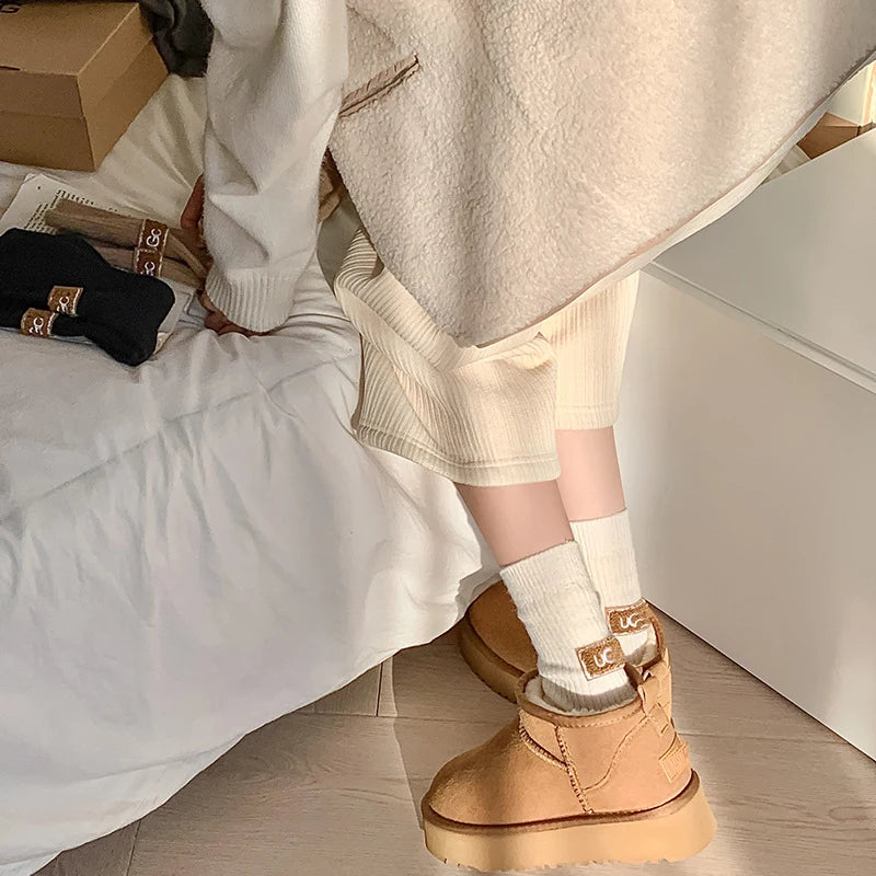 Cashmere Wool 5 pairs Socks Solid Warm Embroidered Mid Calf Socks-Socks & Tights-Arimonz-Arimonz