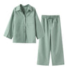 Casual Cotton Linen Shirt Pant Set Single Breasted Collar Pant Set-Wear To Work Sets-Arimonz-Green-S-Arimonz