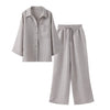Casual Cotton Linen Shirt Pant Set Single Breasted Collar Pant Set-Wear To Work Sets-Arimonz-khaki-S-Arimonz