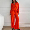 Casual Cotton Linen Shirt Pant Set Single Breasted Collar Pant Set-Wear To Work Sets-Arimonz-Orange-S-Arimonz