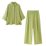 Casual Cotton Linen Shirt Pant Set Single Breasted Collar Pant Set-Wear To Work Sets-Arimonz-polyester set-S-Arimonz