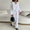 Casual Cotton Linen Shirt Pant Set Single Breasted Collar Pant Set-Wear To Work Sets-Arimonz-white-S-Arimonz