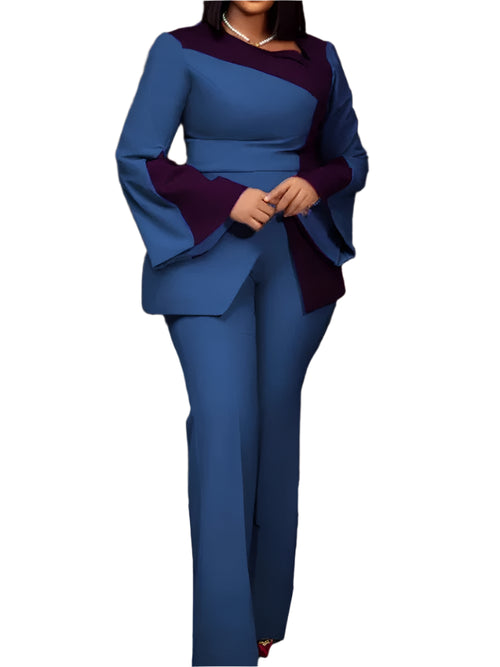 Casual Fashion Patchwork Flare Sleeve Top and Wide-Leg Pants Set-Wear To Work Sets-Arimonz-Arimonz