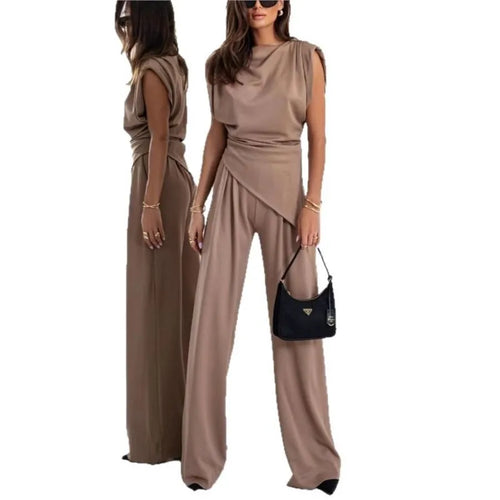 Casual Irregular Top And Wide Leg Pants 2 Piece Set Slim Office Suit-Wear To Work Sets-Arimonz-Arimonz