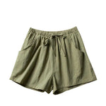 Casual Linen Shorts Loose Shorts High Waist Dance Shorts for Women-Shorts-Arimonz-Olive Green-S-Arimonz