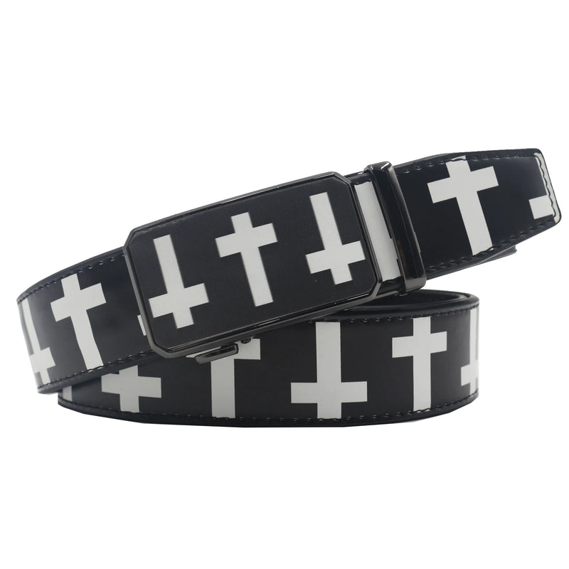 Casual Ratchet Belt with Automatic Buckle Pattern Belt-Belts-Arimonz-Cross-Black-90cm/35.4"-Arimonz