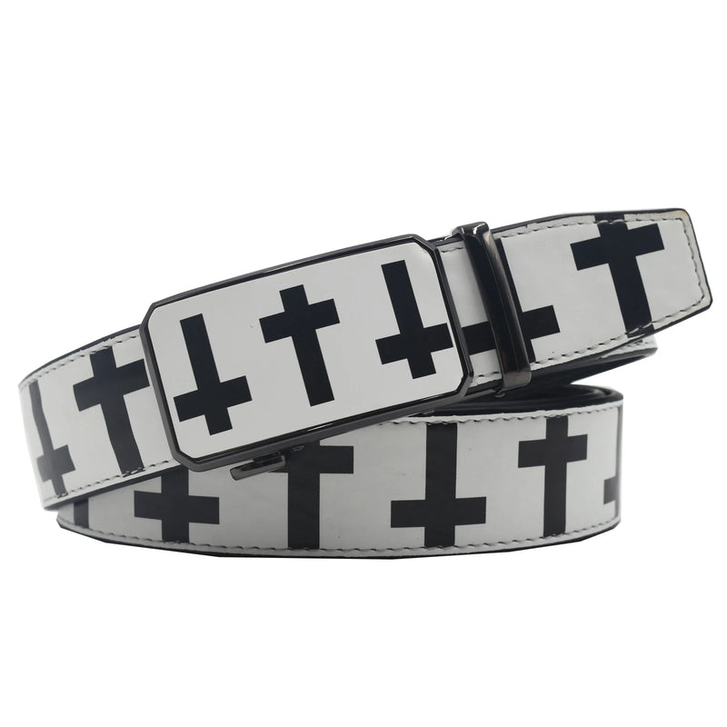 Casual Ratchet Belt with Automatic Buckle Pattern Belt-Belts-Arimonz-Cross-White-90cm/35.4"-Arimonz