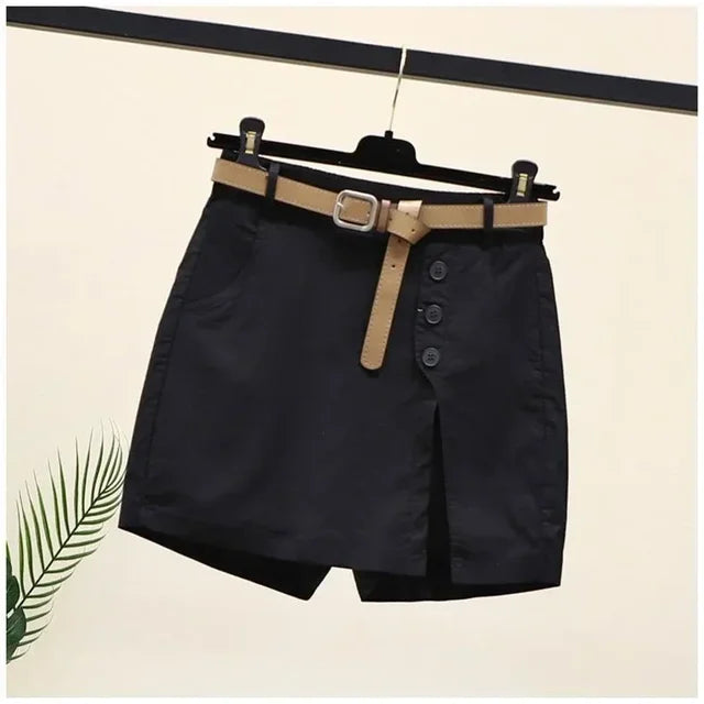 Casual Skirts Shorts for Women Summer Wear Versatile A-line Skorts-Denim Shorts-Arimonz-Black With Belt-S-Arimonz