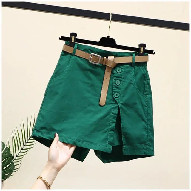 Casual Skirts Shorts for Women Summer Wear Versatile A-line Skorts-Denim Shorts-Arimonz-Green With Belt-S-Arimonz