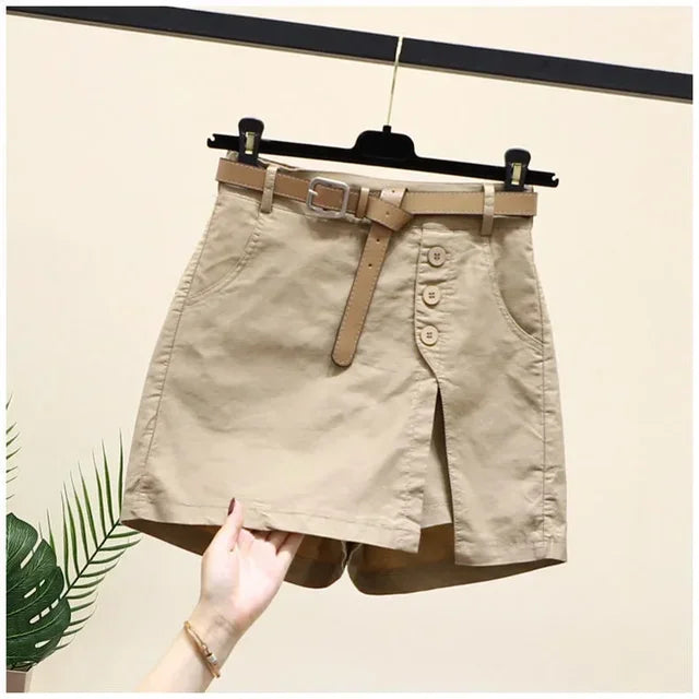 Casual Skirts Shorts for Women Summer Wear Versatile A-line Skorts-Denim Shorts-Arimonz-Khaki With Belt-S-Arimonz