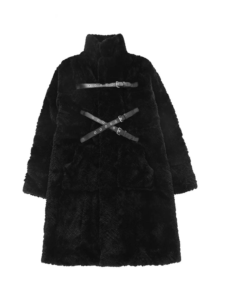 Casual Soft Thick Faux Fur Coat Stand Collar Punk Style Fluffy Coat-Fuzzy Jackets-Arimonz-Black-S-Arimonz