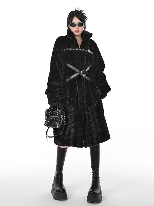 Casual Soft Thick Faux Fur Coat Stand Collar Punk Style Fluffy Coat-Fuzzy Jackets-Arimonz-Arimonz