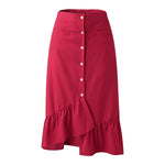 Casual Versatile Irregular Hem Front Split Skirt With Front Button-Skirts-Arimonz-Red-S-Arimonz