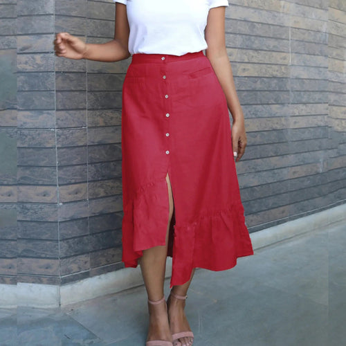 Casual Versatile Irregular Hem Front Split Skirt With Front Button-Skirts-Arimonz-Arimonz