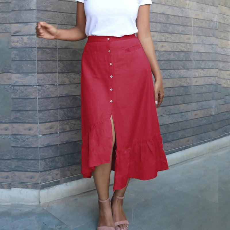 Casual Versatile Irregular Hem Front Split Skirt With Front Button-Skirts-Arimonz-Arimonz
