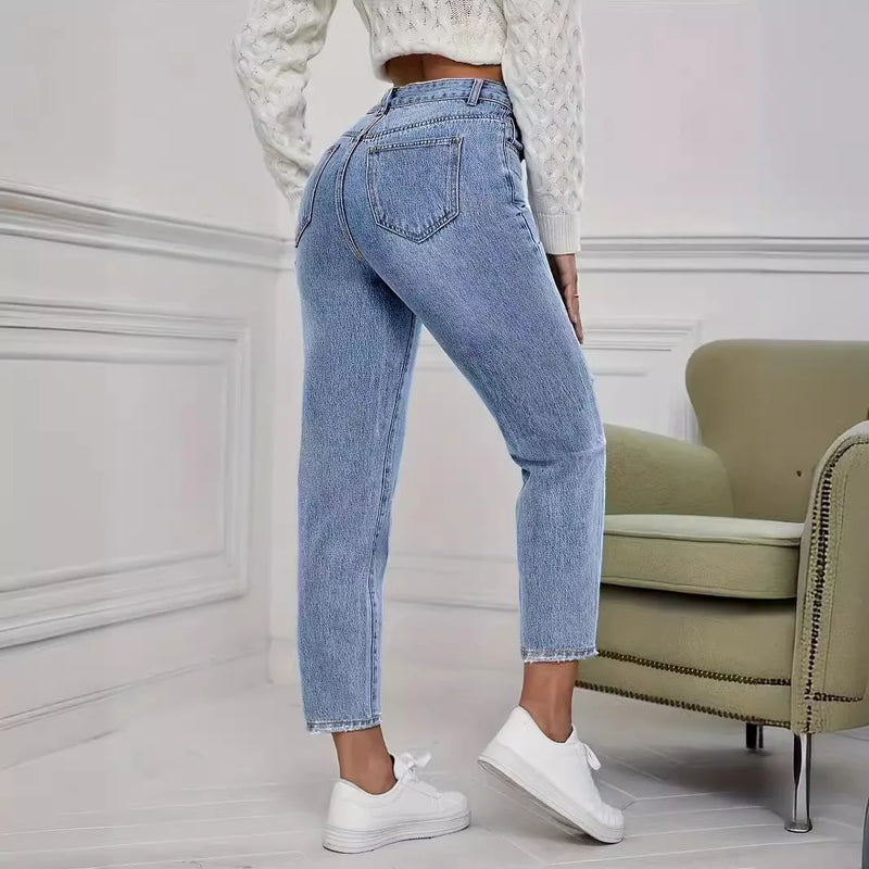 Casual Washed Ripped Straight-Leg Jeans Pants for Women-Skinny Jeans-Style Jeans Women Store-Arimonz