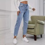 Casual Washed Ripped Straight-Leg Jeans Pants for Women-Skinny Jeans-Style Jeans Women Store-Arimonz
