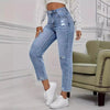 Casual Washed Ripped Straight-Leg Jeans Pants for Women-Skinny Jeans-Style Jeans Women Store-Blue-S-Arimonz