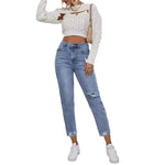 Casual Washed Ripped Straight-Leg Jeans Pants for Women-Skinny Jeans-Style Jeans Women Store-Arimonz