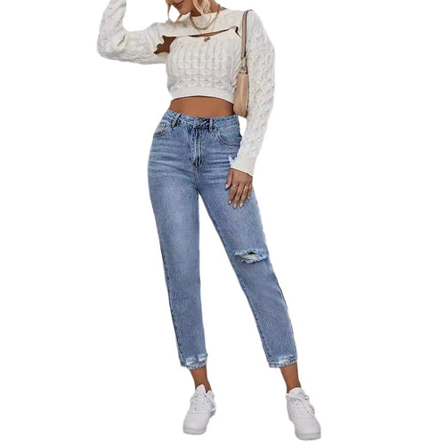 Casual Washed Ripped Straight-Leg Jeans Pants for Women-Skinny Jeans-Style Jeans Women Store-Arimonz