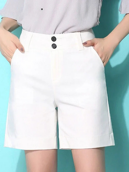 Casual Women's Shorts Button Fly Solid High Waist Shorts for Summer-Shorts-Arimonz-Arimonz