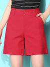 Casual Women's Shorts Button Fly Solid High Waist Shorts for Summer-Shorts-Arimonz-Red-S-Arimonz