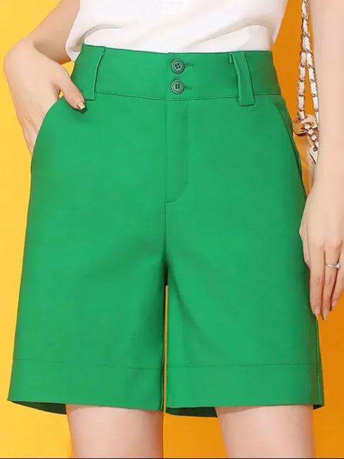 Casual Women's Shorts Button Fly Solid High Waist Shorts for Summer-Shorts-Arimonz-Arimonz