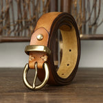 Retro Genuine Cowskin Belt Women’s Cowhide Belt with Copper Pin Buckle