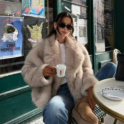 Chic Street Style Winter Fluffy Coat Gradient Faux Fur Luxury Jacket-Fuzzy Jackets-Arimonz-Arimonz