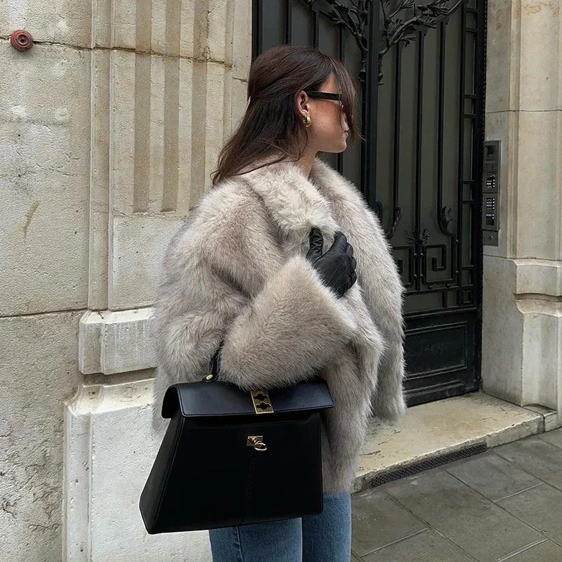 Chic Street Style Winter Fluffy Coat Gradient Faux Fur Luxury Jacket-Fuzzy Jackets-Arimonz-Arimonz