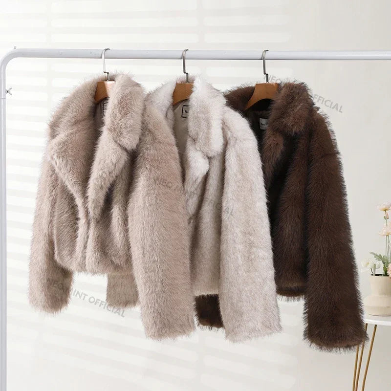 Chic Street Style Winter Fluffy Coat Gradient Faux Fur Luxury Jacket-Fuzzy Jackets-Arimonz-Arimonz