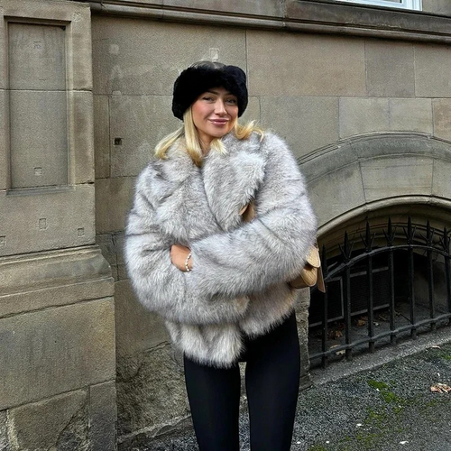 Chic Street Style Winter Fluffy Coat Gradient Faux Fur Luxury Jacket-Fuzzy Jackets-Arimonz-Arimonz