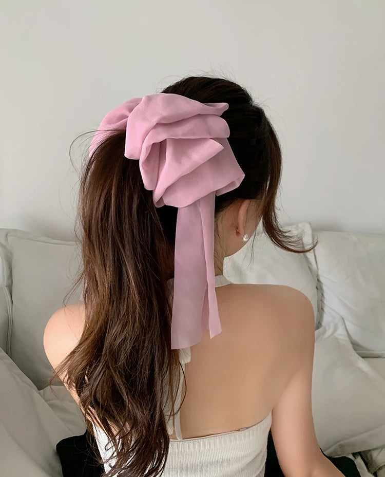 Chiffon Multi layer Large Barrette Bow Hairpin Back Head Ponytail-Hair Accessories-Arimonz-pink-Arimonz