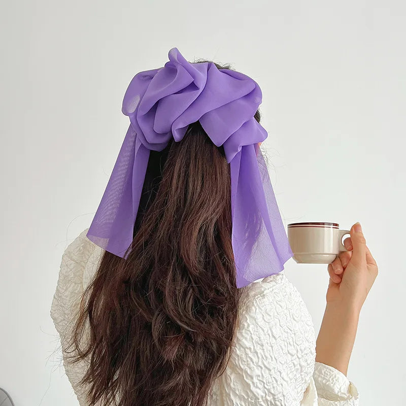 Chiffon Multi layer Large Barrette Bow Hairpin Back Head Ponytail-Hair Accessories-Arimonz-purple-Arimonz