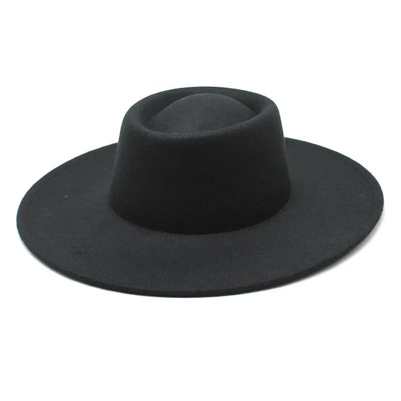 Classic British Style Big Wide Brim Fedora Hat For Women Winter Felt-Winter Hats-Arimonz-Arimonz