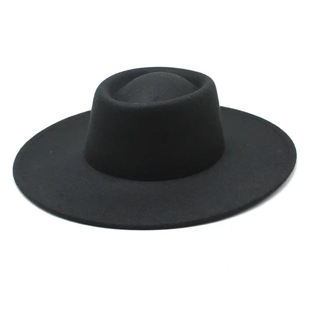 Classic British Style Big Wide Brim Fedora Hat For Women Winter Felt-Winter Hats-Arimonz-Black-57-59CM (22-23 inches)-Arimonz
