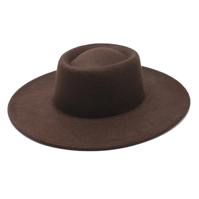 Classic British Style Big Wide Brim Fedora Hat For Women Winter Felt-Winter Hats-Arimonz-Brown-57-59CM (22-23 inches)-Arimonz