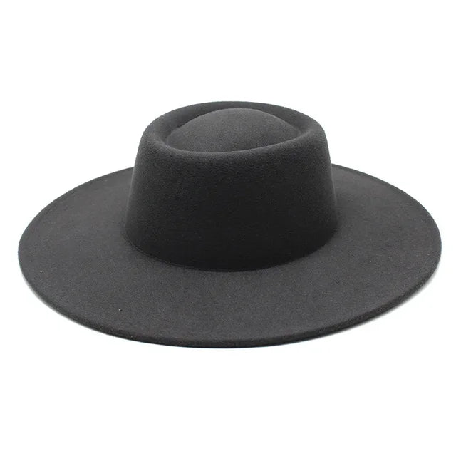 Classic British Style Big Wide Brim Fedora Hat For Women Winter Felt-Winter Hats-Arimonz-Dark Grey-57-59CM (22-23 inches)-Arimonz