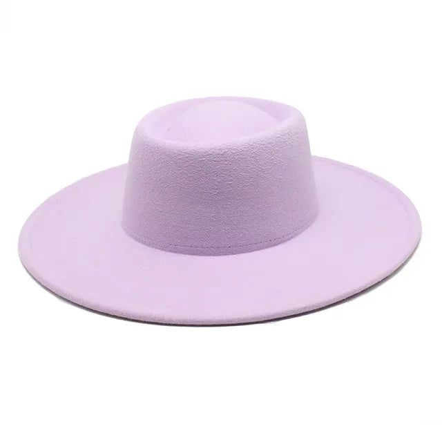 Classic British Style Big Wide Brim Fedora Hat For Women Winter Felt-Winter Hats-Arimonz-Light purple-57-59CM (22-23 inches)-Arimonz