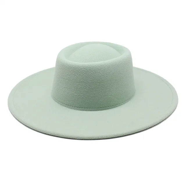 Classic British Style Big Wide Brim Fedora Hat For Women Winter Felt-Winter Hats-Arimonz-Mint Green-57-59CM (22-23 inches)-Arimonz