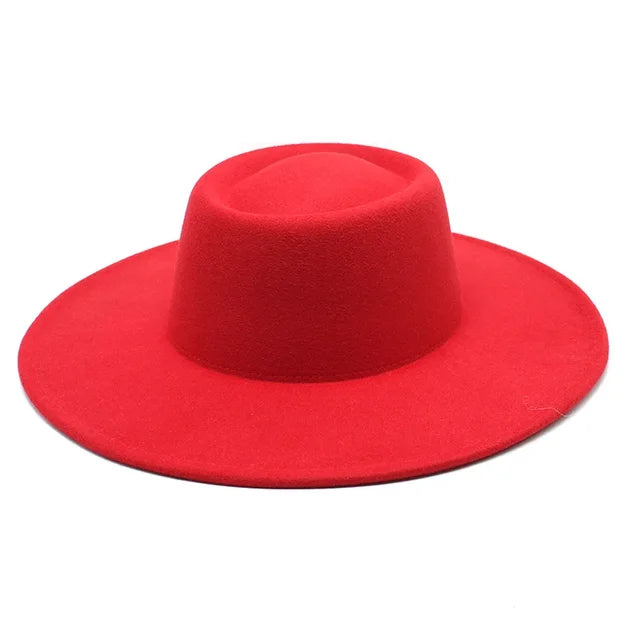 Classic British Style Big Wide Brim Fedora Hat For Women Winter Felt-Winter Hats-Arimonz-Red-57-59CM (22-23 inches)-Arimonz