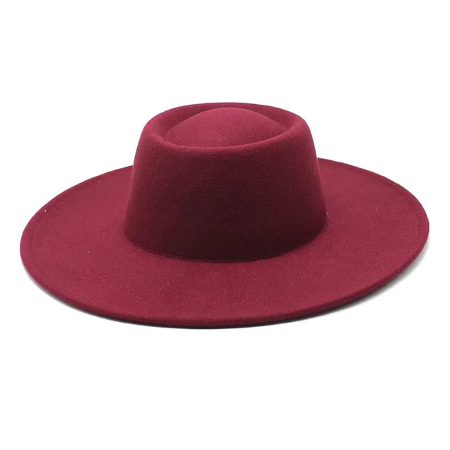 Classic British Style Big Wide Brim Fedora Hat For Women Winter Felt-Winter Hats-Arimonz-Red wine-57-59CM (22-23 inches)-Arimonz